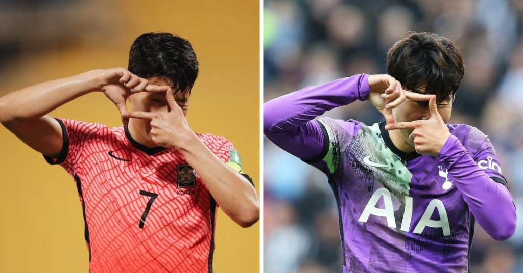 Son Heung Min - his trademark goal celebratory pose 