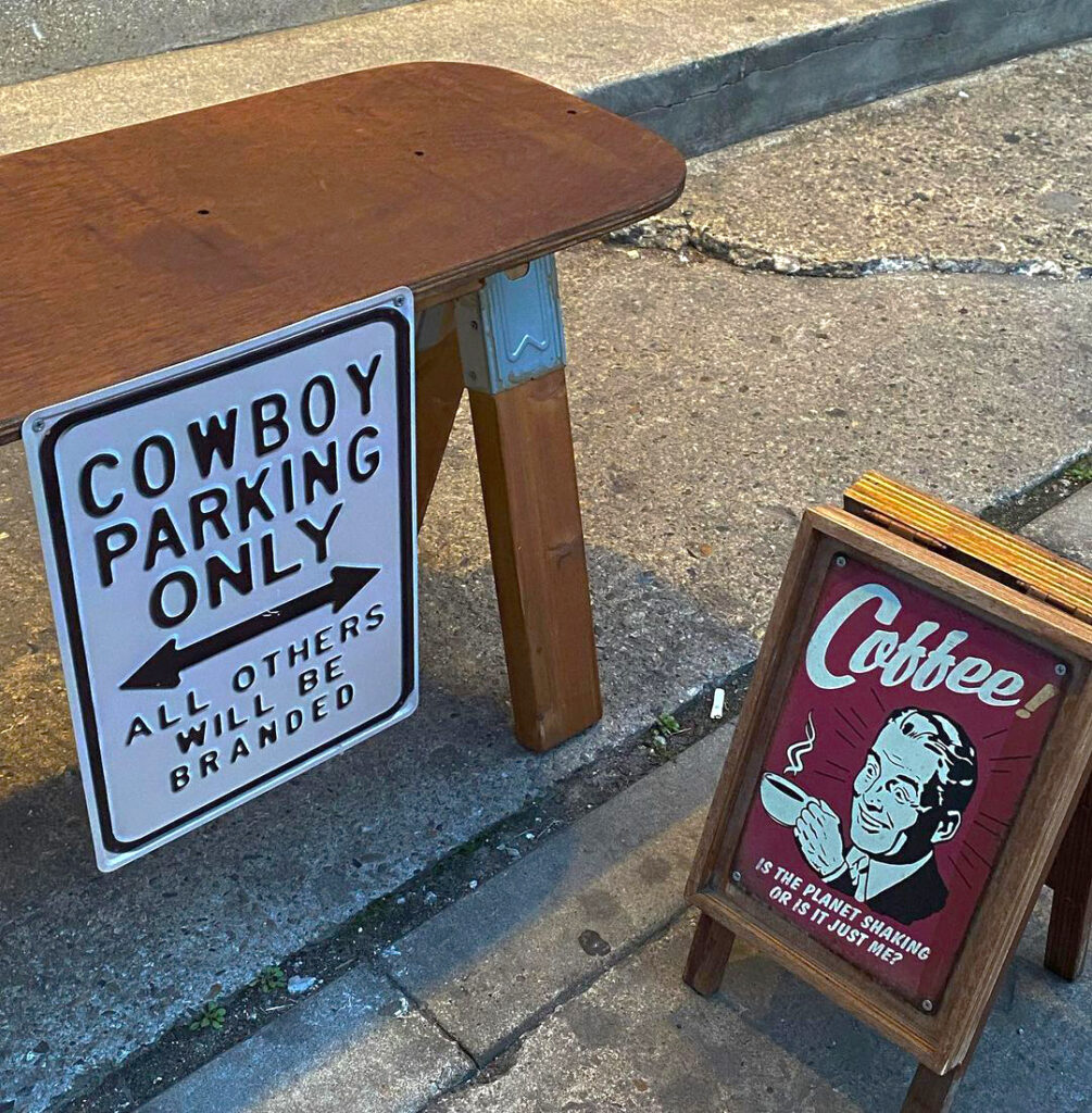 HOOF COFFEE - cowboy parking only sign 