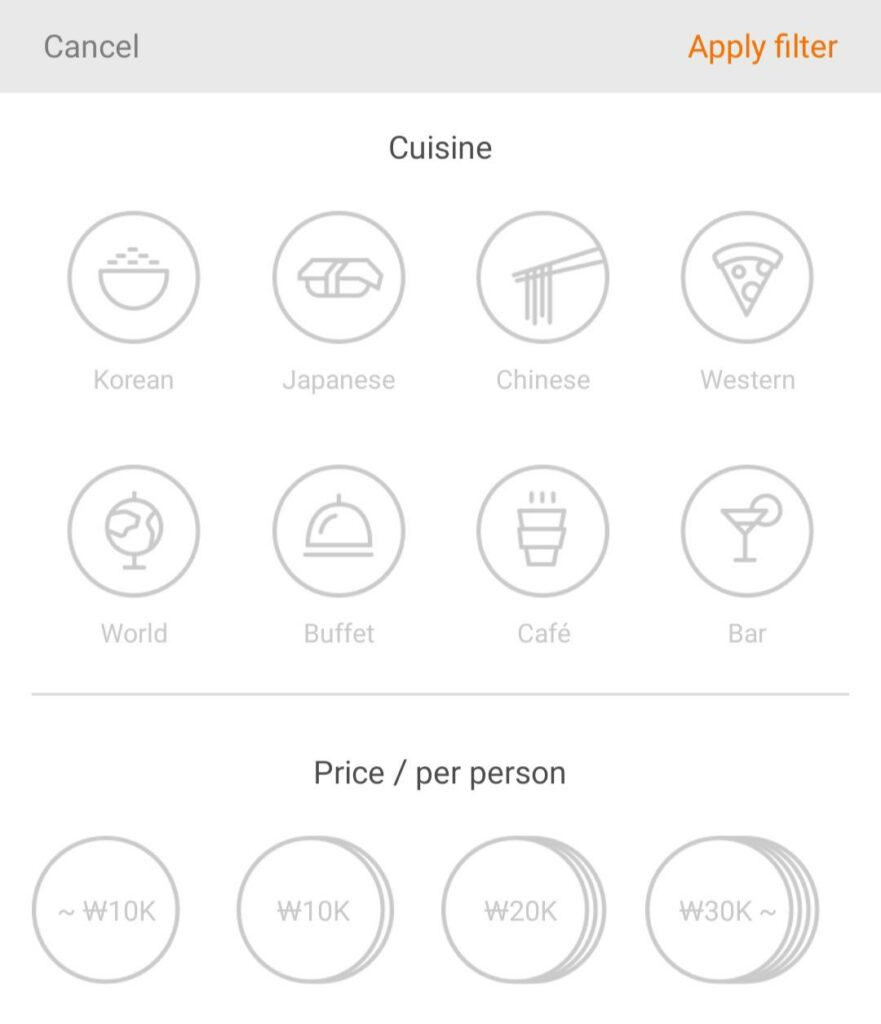 Korean apps - different cuisines on mangoplate 