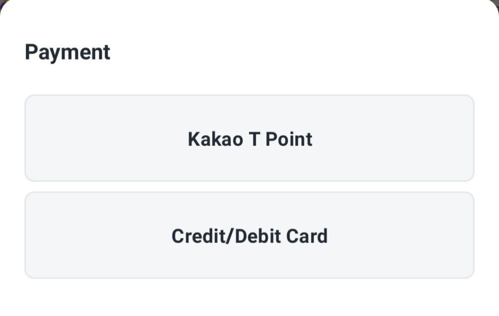 Korean apps - payment methods on kakao T