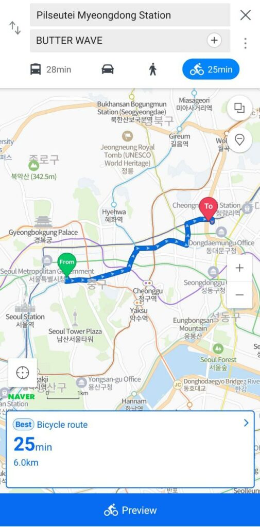 Korean apps - cycling option on naver maps