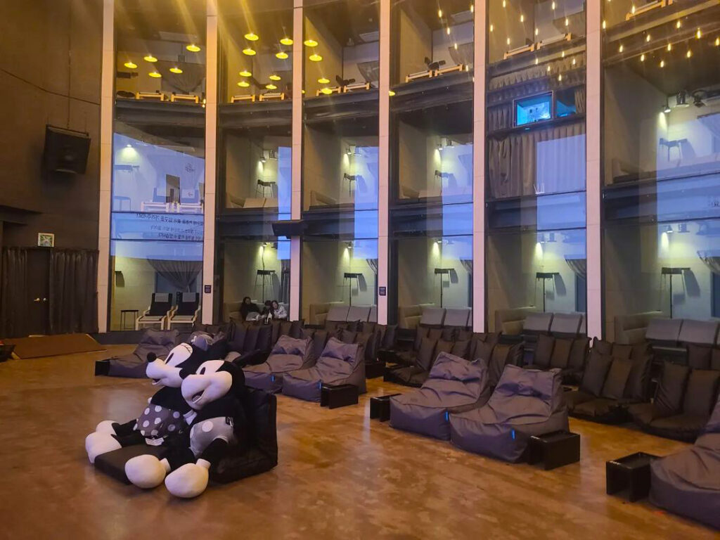 Cinema Factory - beanbags seats are provided on the ground floor 