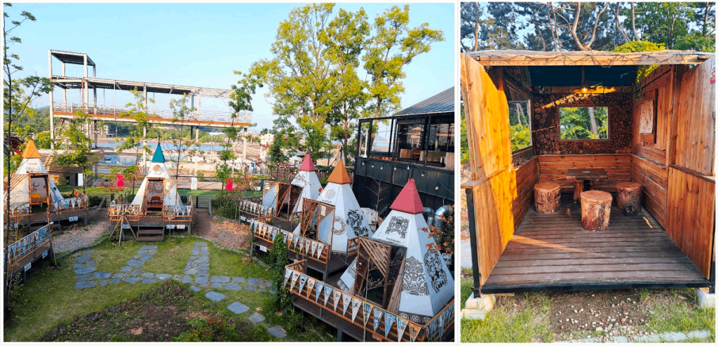 New cafes in Incheon - glamping teepees within the cafe 