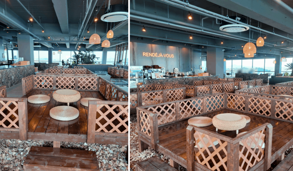 New cafes in Incheon - seats that resemble a hut in the cafe 