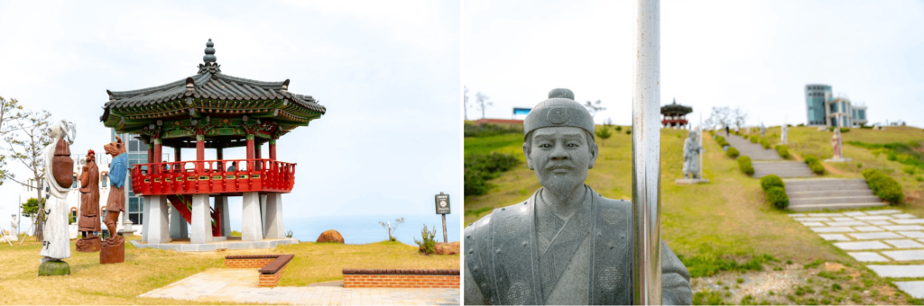 Lady Suro Flower Tribute Park - pagoda and sculptures of soldiers 
